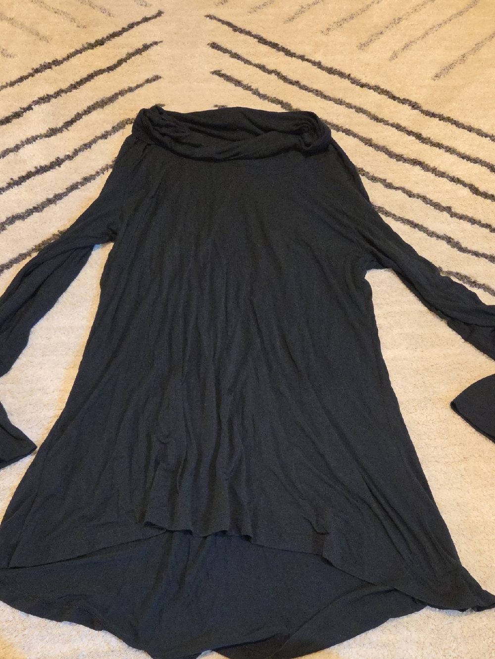 Cuddl Duds Black Long-Sleeve Draped Cowl Tunic